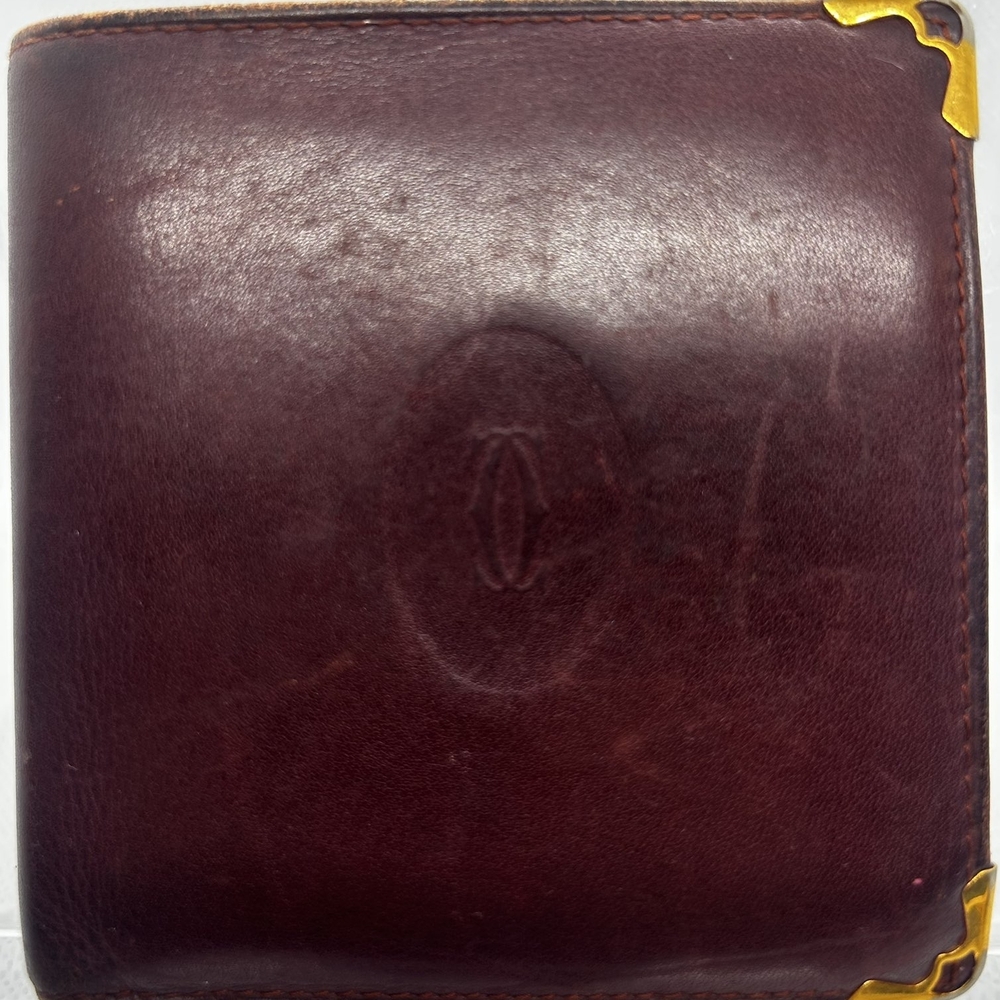 Cartier Burgundy Leather Wallet with Gold Accents